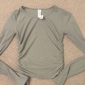 ALO Yoga light green Gather Ribbed Long Sleeve Tee